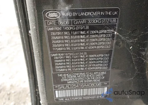 2006 Land Rover Lr3 V8 Se from USA, damaged, VIN SALAD25416A408096